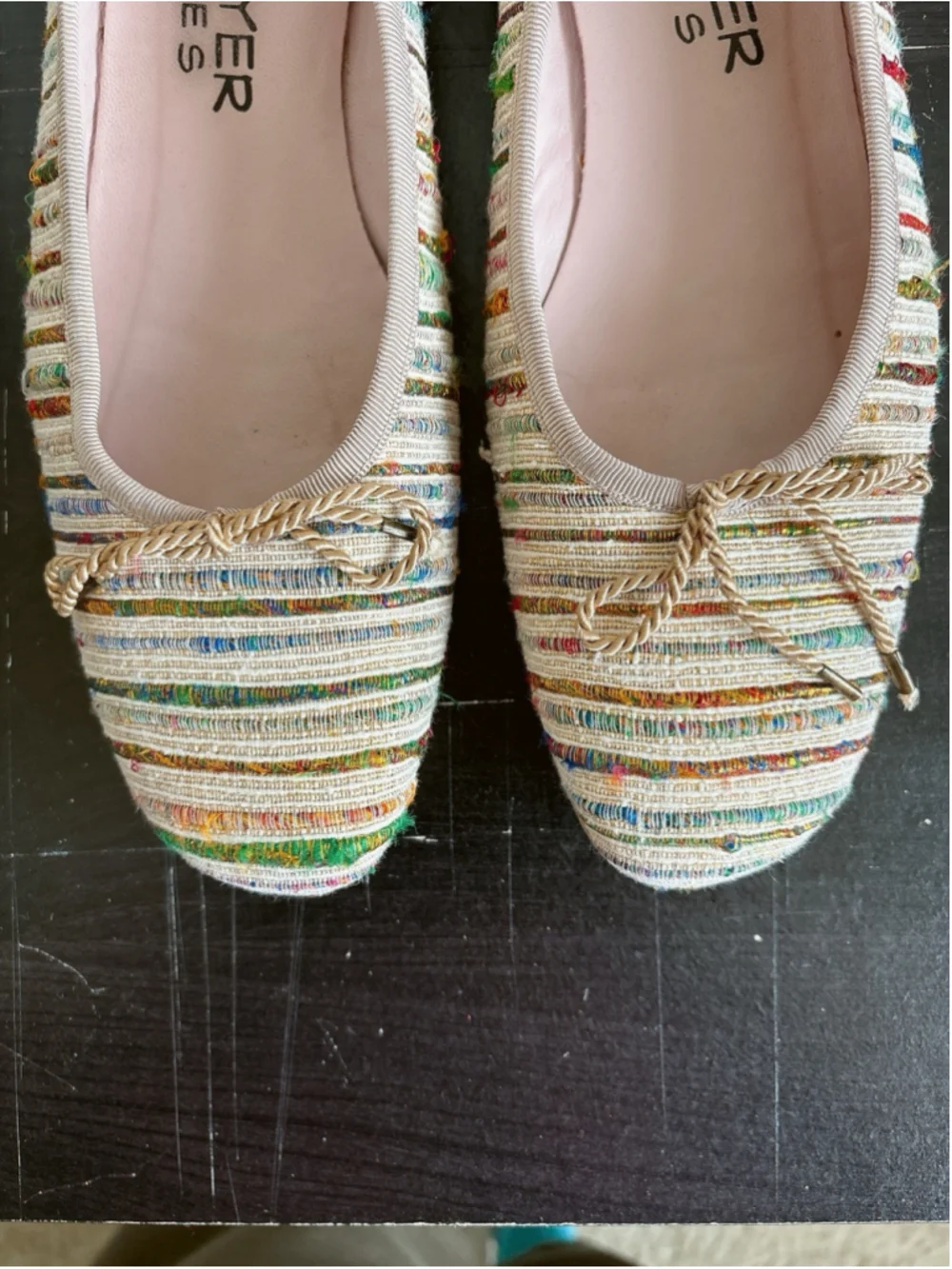 Paul Mayer Attitudes Ballet Flats Sz 8B Multicolor Woven Spain Vero Cuoio Bow